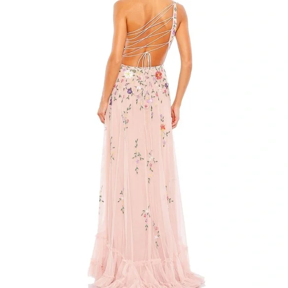 Mac Duggal 9164 Embellished One Shoulder Asymmetrical Hem Dress Size 6 $698